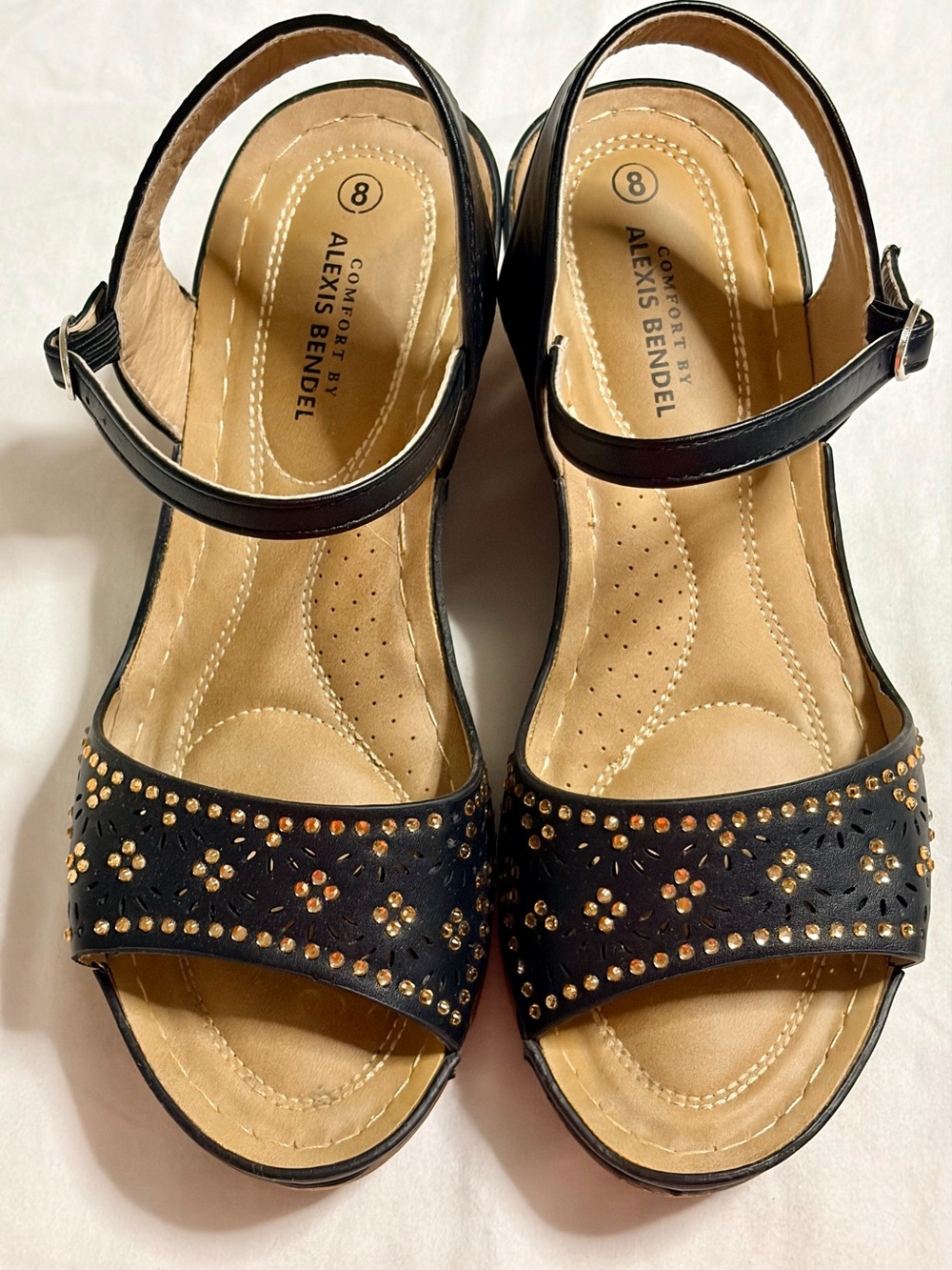 Alexis Bendel Black Studded Wedge Sandals – Comfort Strap Wedges